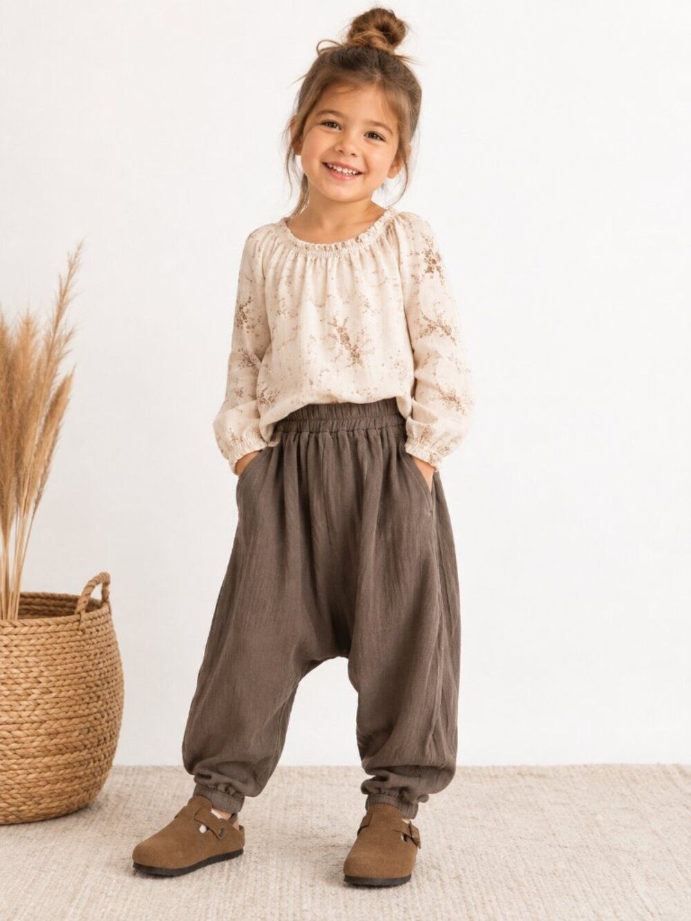 Black Crane Harem Pants Unisex Kids Girls Size 4T Taupe Boho Drop Crotch